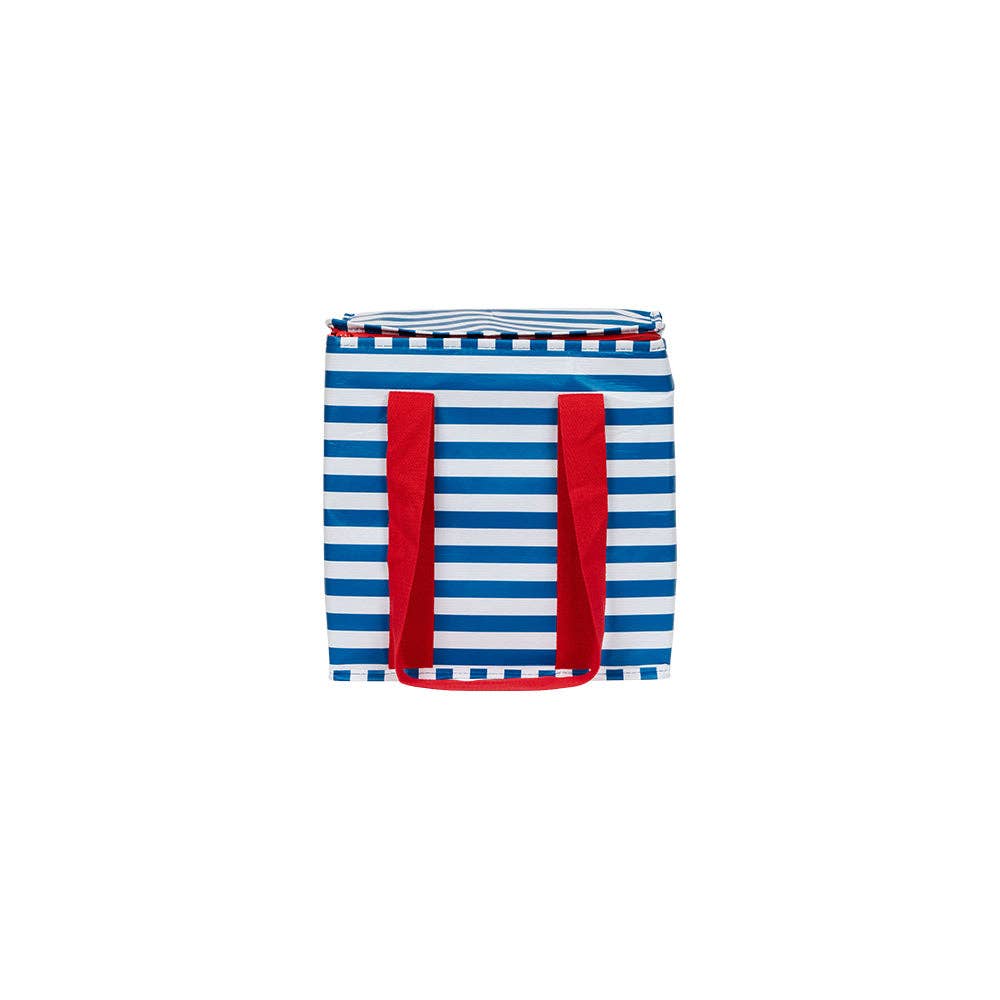 Project Ten Breton Stripe Insulated Tote bag with black and white horizontal stripes, insulated interior, and sturdy handles.