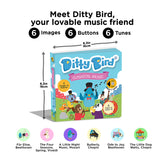 isAlbi Ditty Bird Classical Music toy featuring a plush bird with a musical instrument and a music note design.