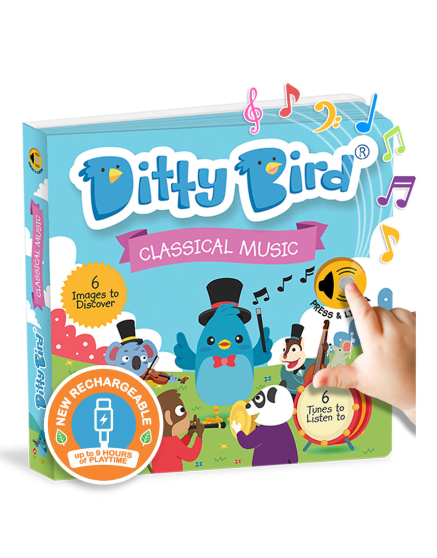 isAlbi Ditty Bird Classical Music toy featuring a plush bird with musical notes, designed for infants and young children.