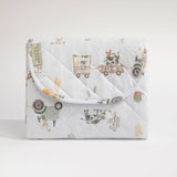 Living Textiles foldable waterproof travel change mat featuring tractor ride print, ideal for on-the-go diaper changes.