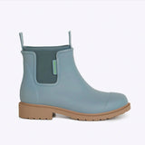 Seafoam Merry People Bobbi gumboots shown from the side, featuring waterproof rubber design and stylish, vibrant color.