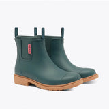 Merry People Bobbi Gumboot in teal, stylish waterproof rubber boots with a textured sole and adjustable pull tabs.