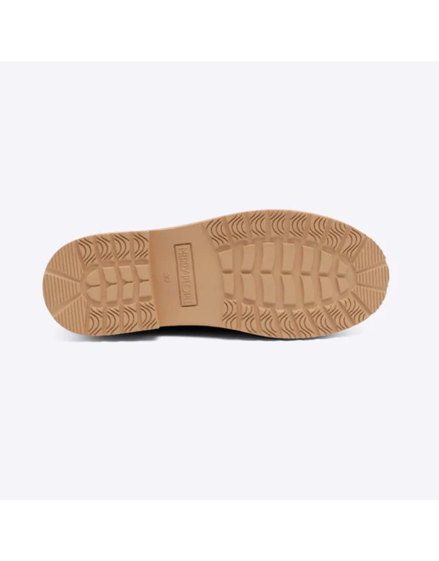 Brick red Merry People Bobbi gumboots with black soles, waterproof rubber rain boots for women, stylish and durable footwear.