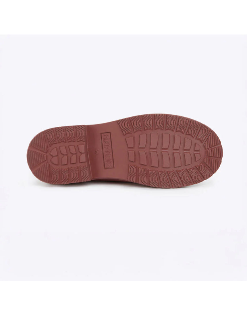 Merry People Bobbi Gumboot in Clay with textured sole, waterproof rubber boots for wet outdoor conditions