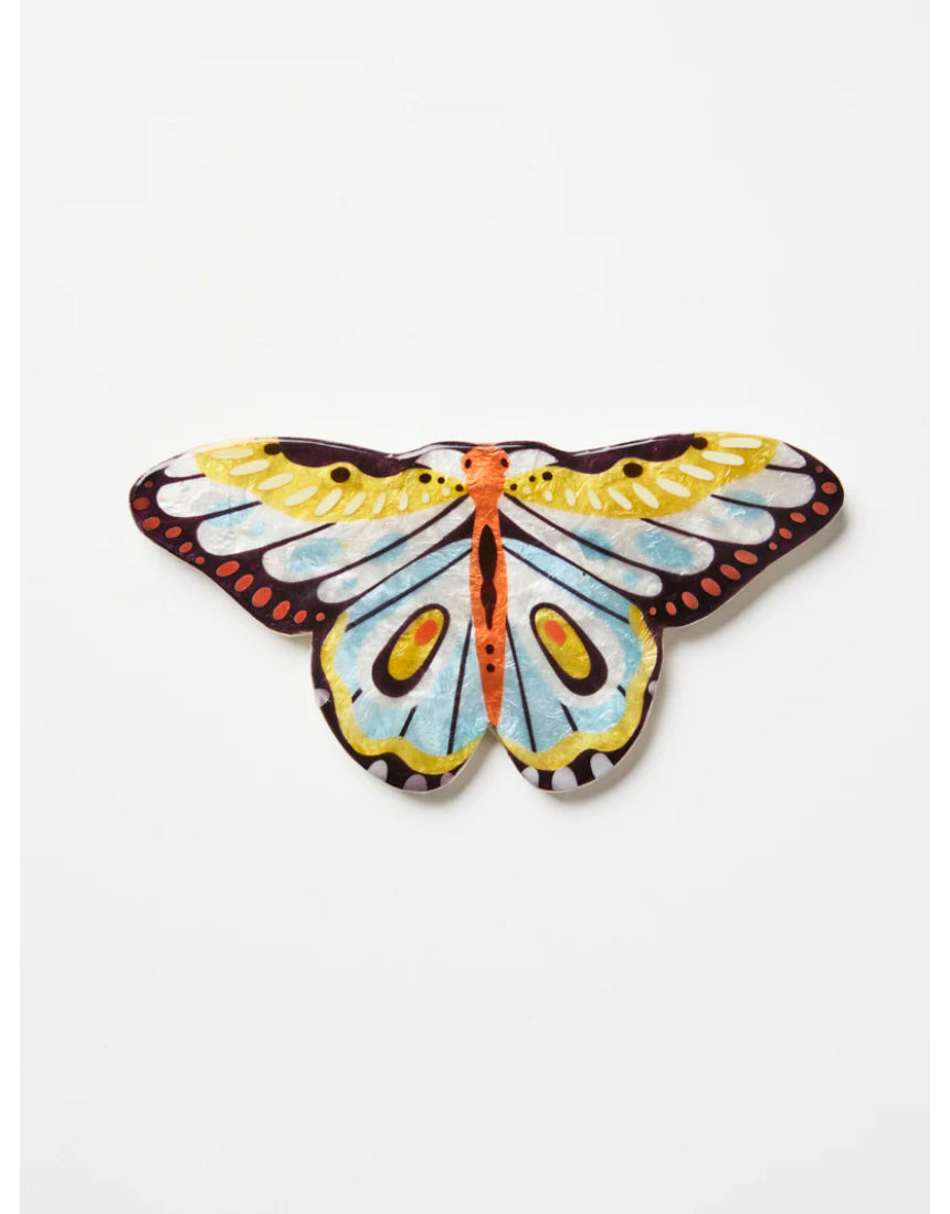 Jones & Co yellow butterfly wall art, Canopy Butterfly wall decor featuring vibrant yellow butterfly design on canvas.