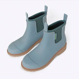 Seafoam Merry People Bobbi gumboots shown from a high angle, featuring waterproof rubber design and stylish, vibrant color.