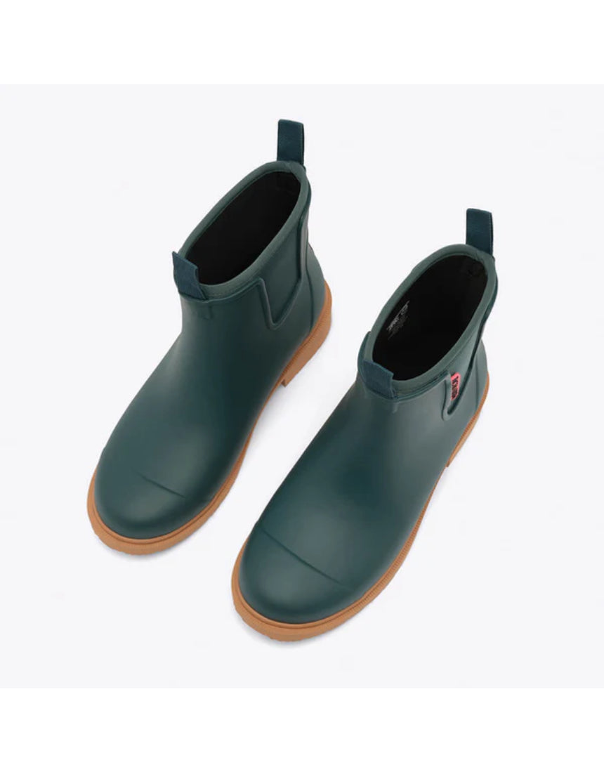 Teal Merry People Bobbi Gumboot shown from a high angle, waterproof rubber rain boot with a glossy finish and sturdy sole.