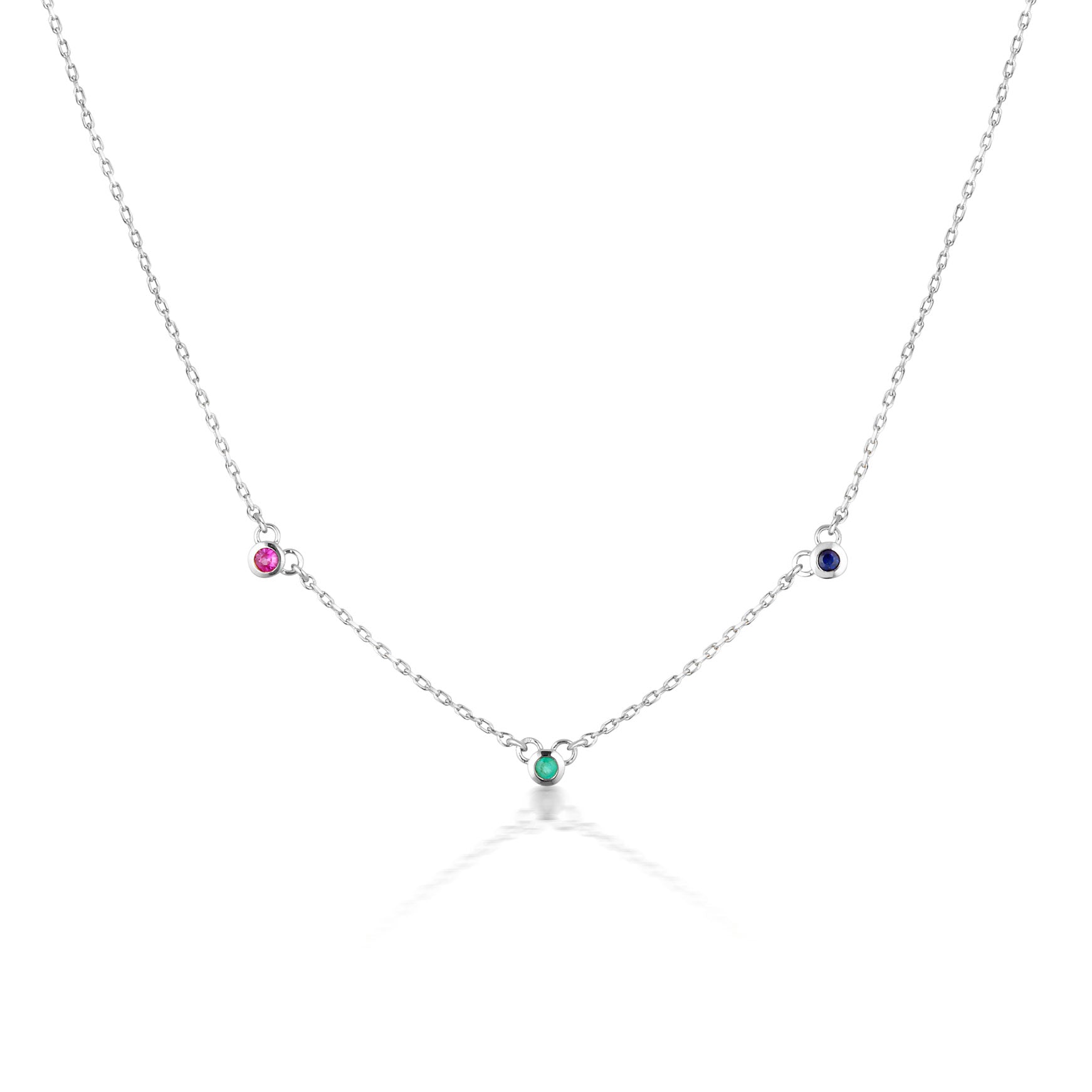 Linda Tahija Trilogy Satellite Necklace with multicolour beads, featuring a layered chain design on a neutral background.