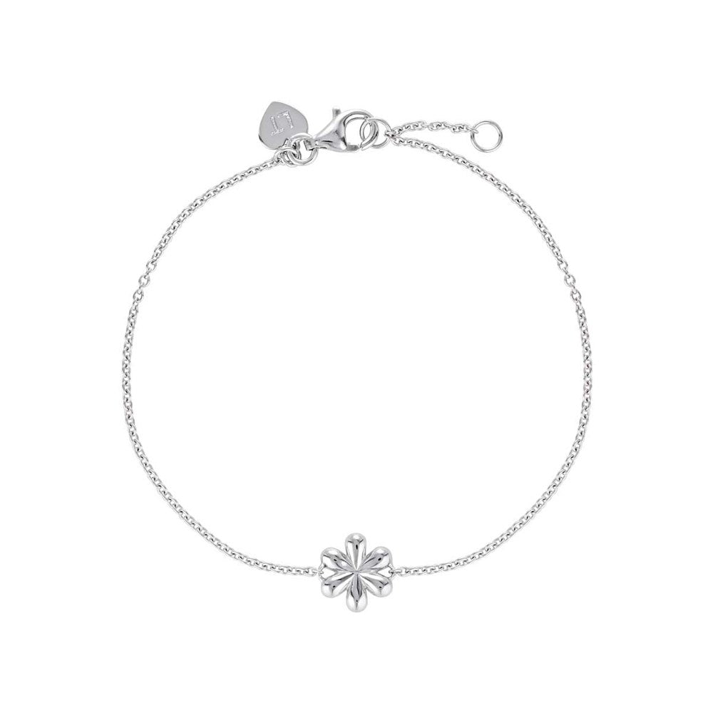 Linda Tahija Daisy Bracelet with delicate floral charms and silver chain, showcasing elegant jewelry design.