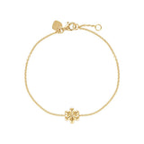 Linda Tahija Daisy bracelet with delicate gold-tone chain and floral charm, showcasing elegant jewelry design.