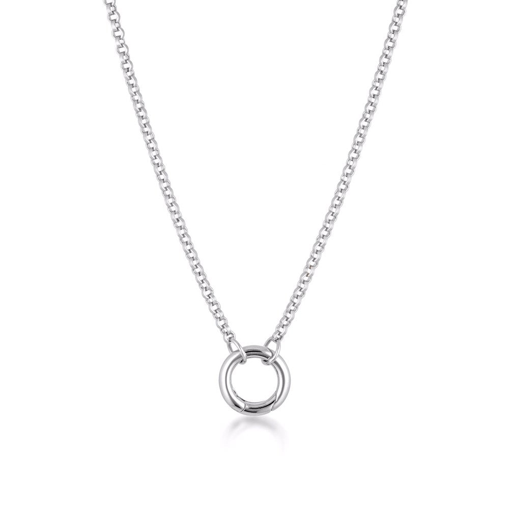 Linda Tahija belcher chain necklace featuring a sleek silver design on a plain background.