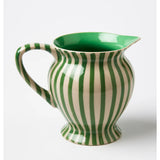 Jones & Co green striped pitcher vase with a smooth ceramic finish and classic cylindrical shape.