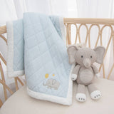 Living Textiles Mason the Elephant knitted toy with soft gray yarn and embroidered details, perfect for cuddling and play.
