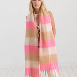 Neon pink checkered fluffy scarf by Angels Whisper Accessories, soft and cozy with a vibrant pattern perfect for stylish winter wear.