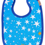 Kip & Co star and moon cotton baby bib with colorful celestial print on soft fabric, designed for infants.