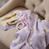 Living Textiles Pram Knitted Blanket in Lilac Daisy Dreams with soft, cozy knitted fabric and floral pattern for babies.