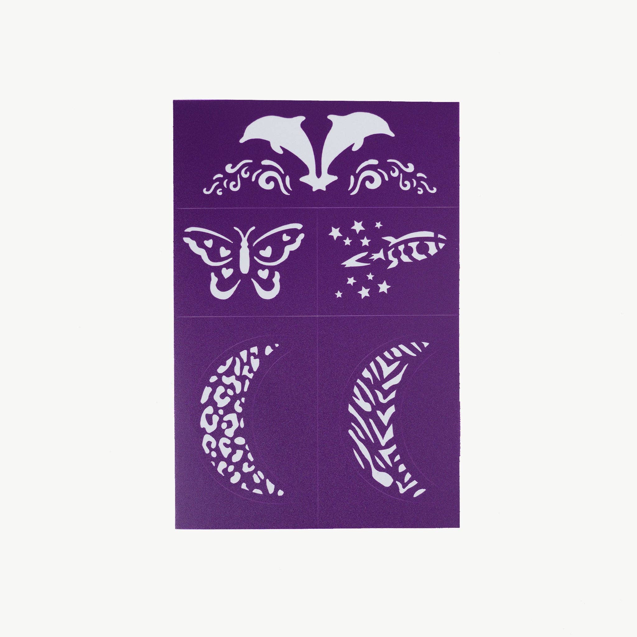 Reusable adhesive face paint stencil by Oh Flossy in purple, designed for creative face art and easy application.