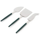 Kip & Co Eden Diner cheese knife set with four stainless steel knives and decorative handles on a wooden cheese board.