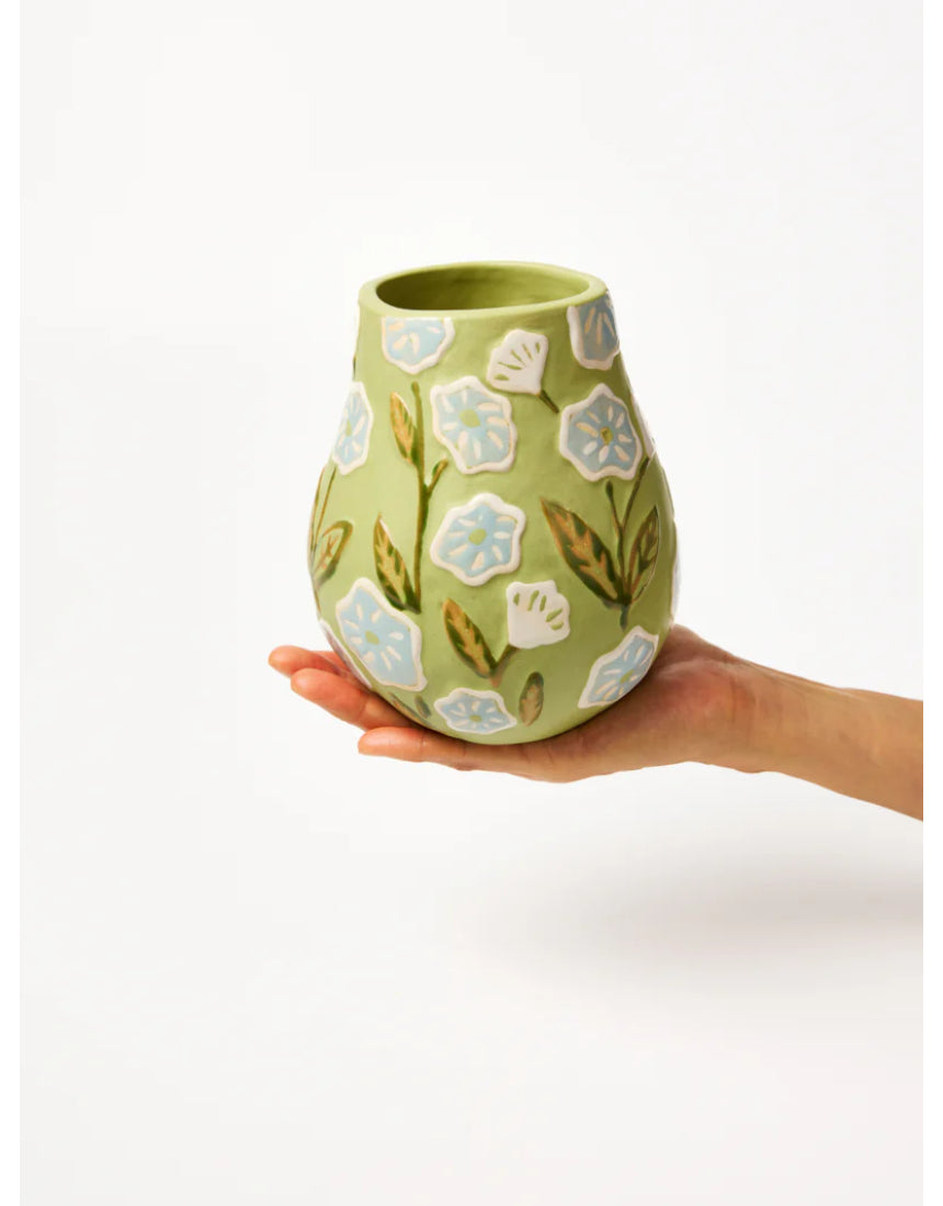 Jones & Co Juniper Vase in green, decorative ceramic vase with a smooth finish and elegant shape.