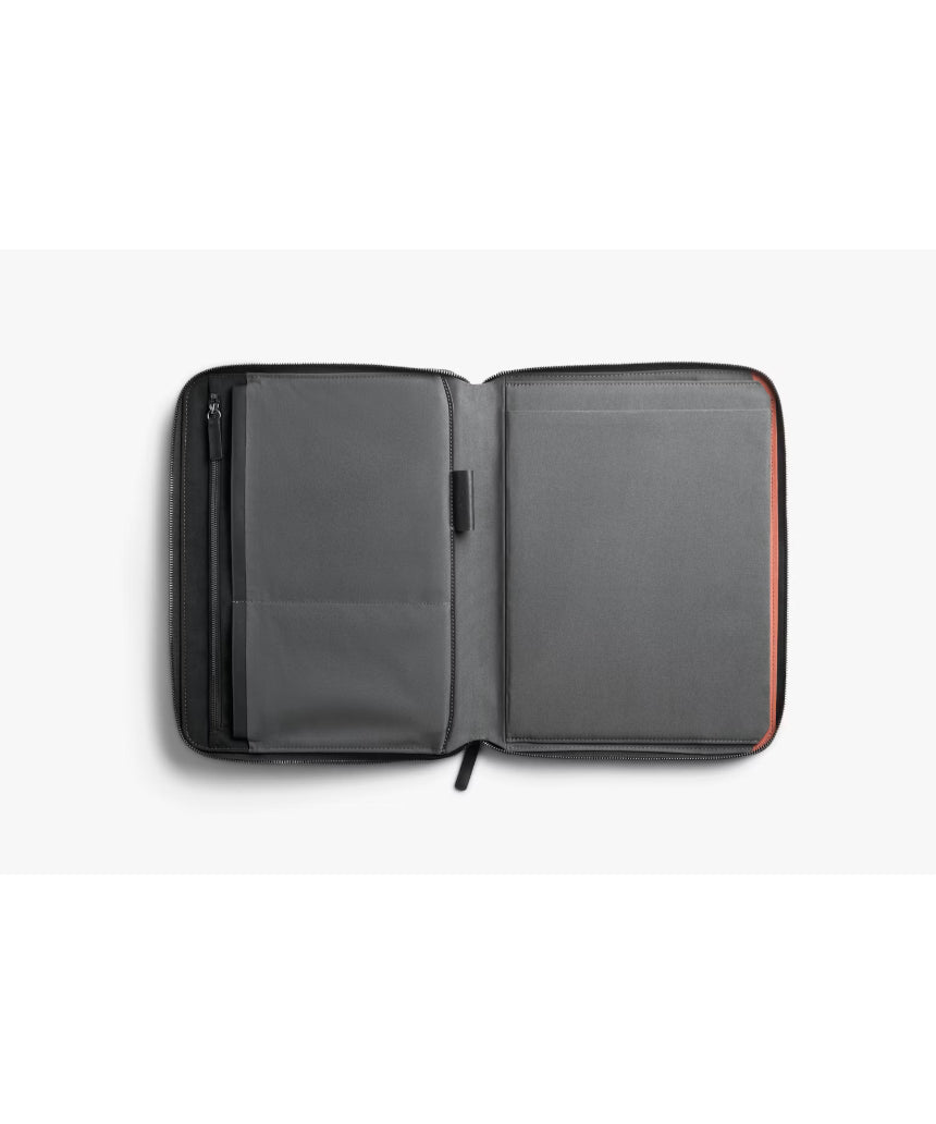 Bellroy Tokyo Folio 12.9-inch Raven leather tablet and document organizer with multiple compartments and sleek design.