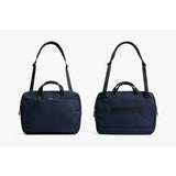 Bellroy Via Work Bag in navy, stylish leather laptop bag with multiple compartments and adjustable shoulder strap.