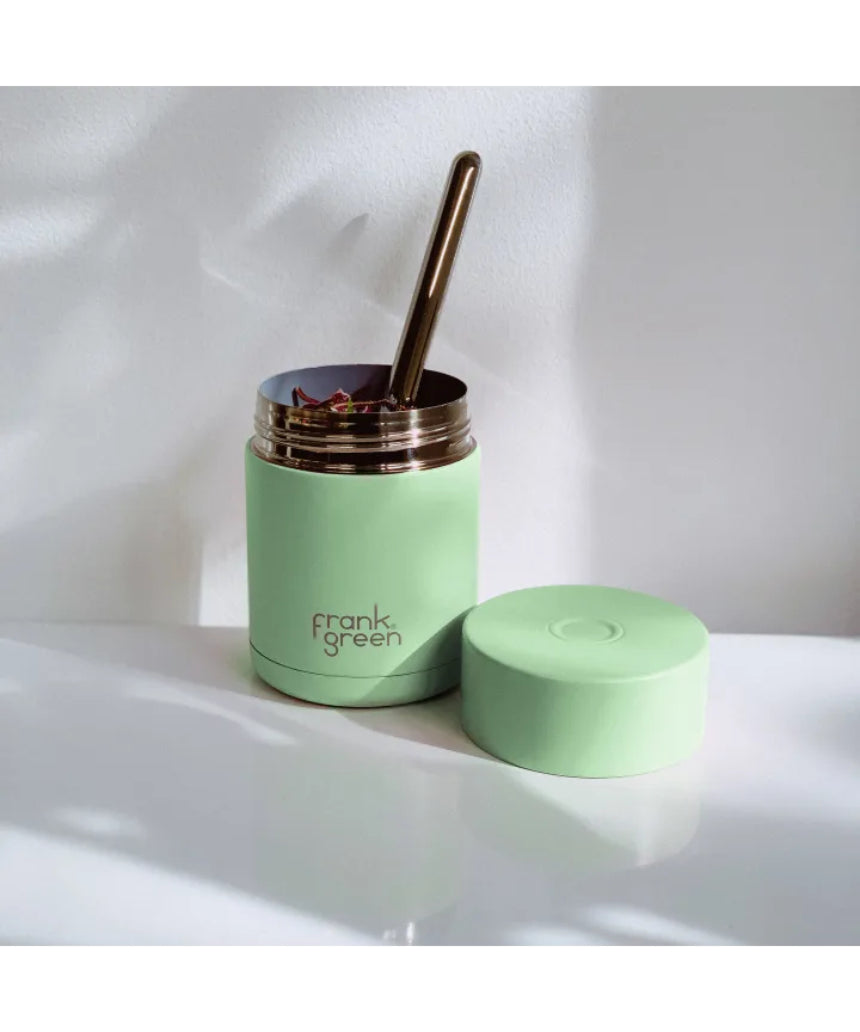 Frank Green insulated food container 475ml, stainless steel, leak-proof lid, designed for hot and cold meals, portable and durable.