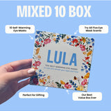 Set of 10 Lula self-warming eye masks in a mixed pack, designed for soothing and relaxing eye comfort.