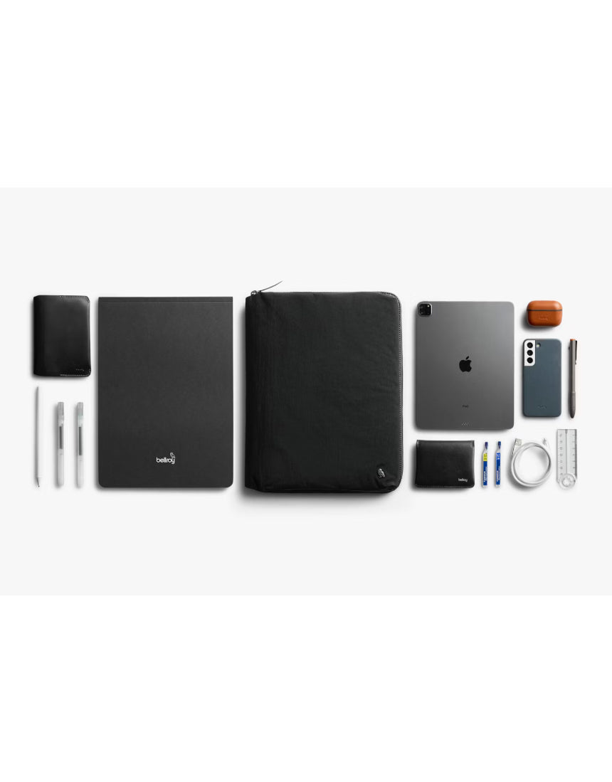 Bellroy Tokyo Folio 12.9-inch Raven leather tablet case with card slots and sleek design.