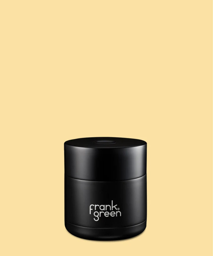 Frank Green insulated food container in 295ml size, stainless steel with a sleek design, perfect for hot or cold meals.