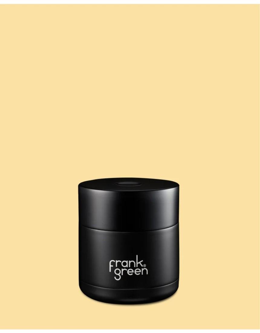 Frank Green insulated food container in 295ml size, stainless steel with a sleek design, perfect for hot or cold meals.
