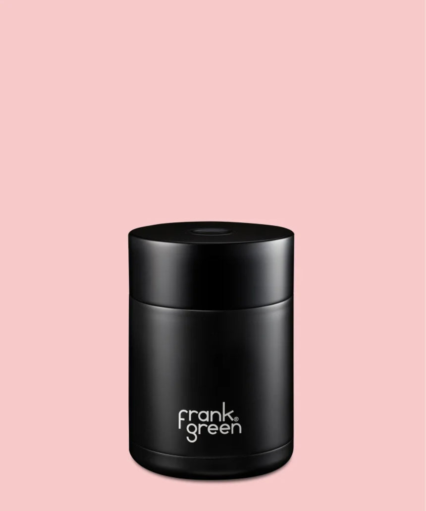 Frank Green insulated food container, 475ml, featuring a sleek design with a secure lid and stainless steel interior for hot or cold food.