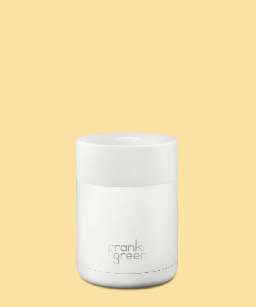 Frank Green insulated food container in 475ml size, featuring a sleek design and secure lid for hot and cold meals.
