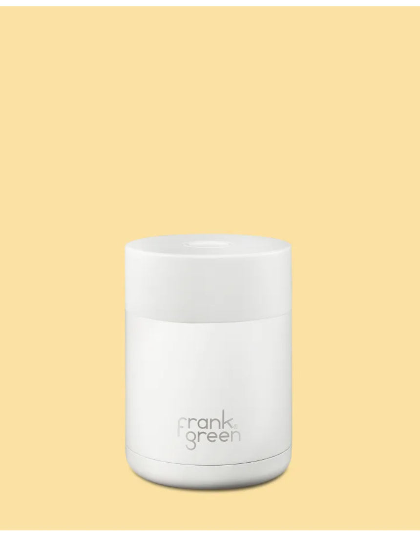 Frank Green insulated food container in 475ml size, featuring a sleek design and secure lid for hot and cold meals.