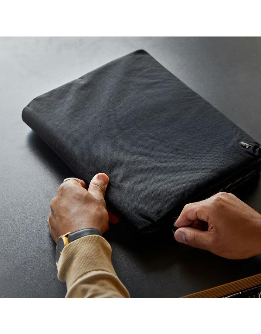 Bellroy Tokyo Folio 12.9-inch Raven, stylish leather tablet case with compartments for accessories and a sleek design.