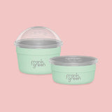 Frank Green Duo Pack To Go Bowl with stainless steel lid and colorful silicone sleeve for hot and cold beverages.