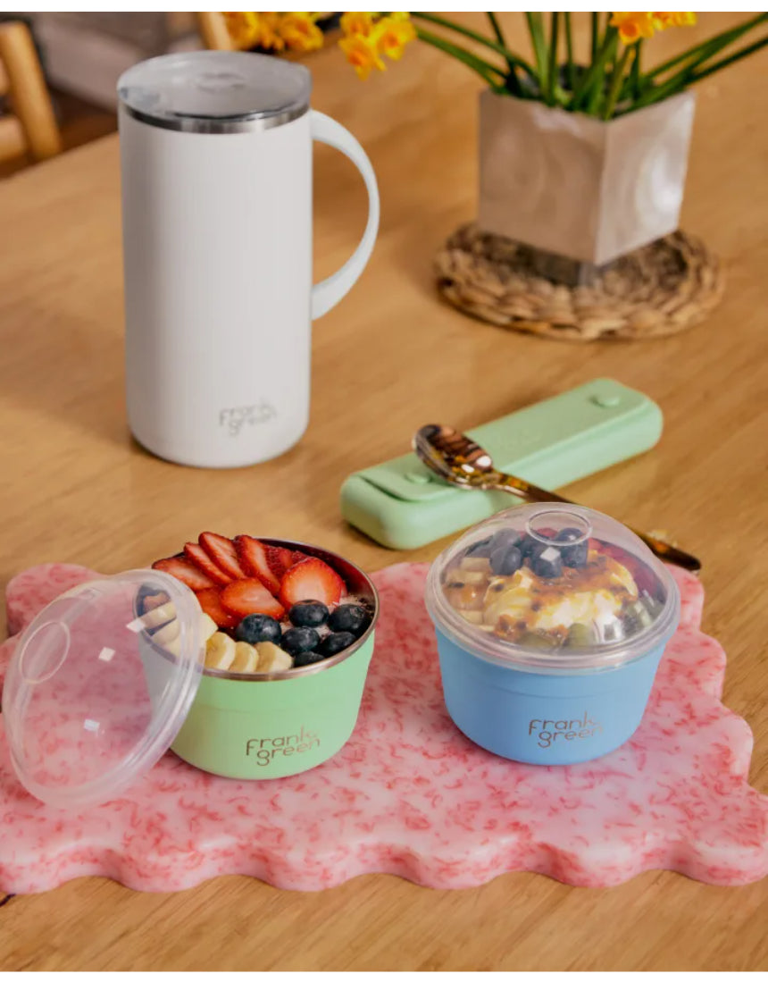 Frank Green Duo Pack To Go Bowl with reusable design, eco-friendly materials, and secure lid for portable food storage.