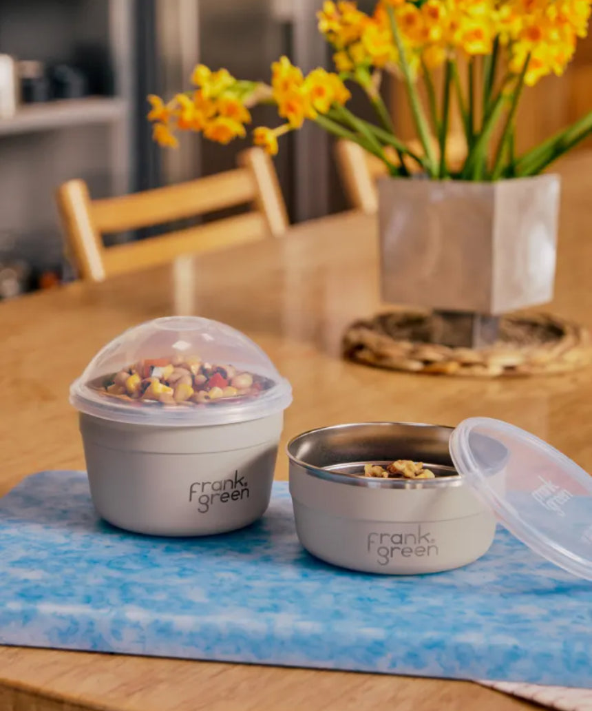 Frank Green Duo Pack To Go Bowl with two reusable, eco-friendly bowls and lids for on-the-go meals and snacks.