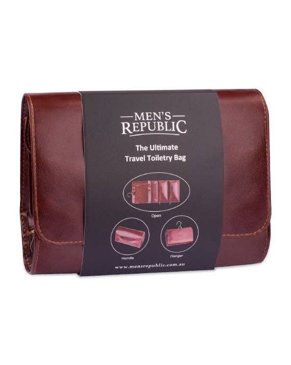 Men's Republic travel toiletry bag with hanger, compact cosmetic and toiletry storage bag for men's grooming essentials.