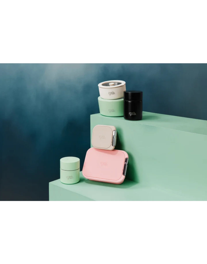 Frank Green insulated food container in 295ml size, featuring a sleek design and secure lid for hot and cold meals.