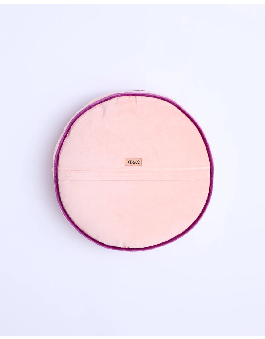 Kip & Co Plum Jam velvet pea cushion with soft fabric, decorative cushion featuring a rich plum color and plush texture.