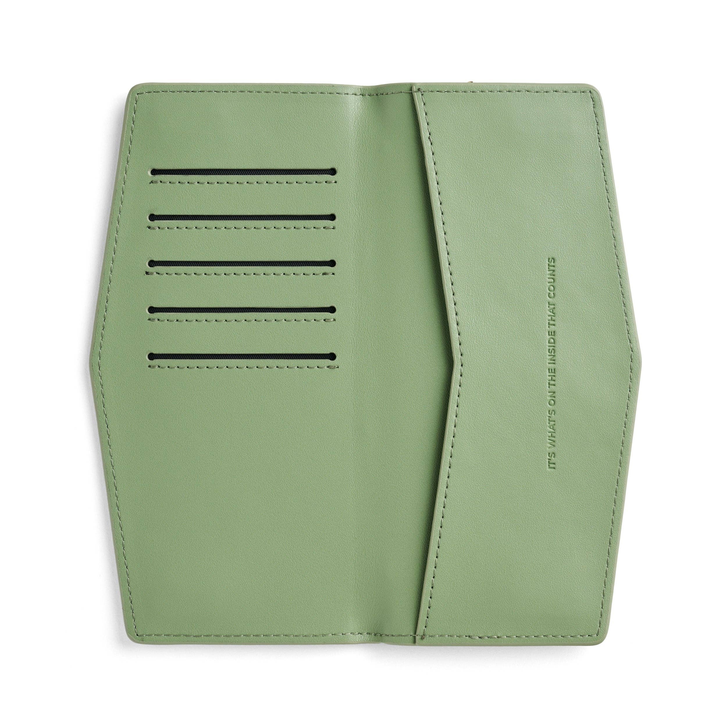 Fox & Leo The Swallet in sage color, a stylish and comfortable women's wallet with multiple card slots and a sleek design.
