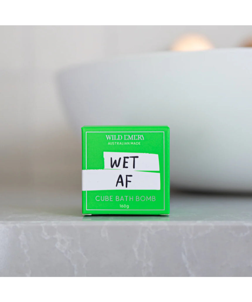 Wild Emery Wet AF Bath Bomb in vibrant colors, designed for luxurious bath and body relaxation.