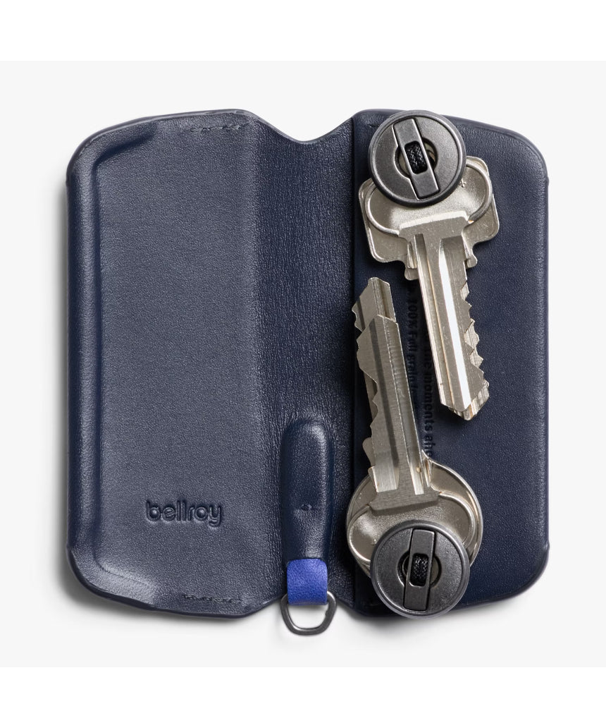 Bellroy Key Cover Plus 3rd Edition in navy, compact key organizer with multiple key slots and sleek leather design.