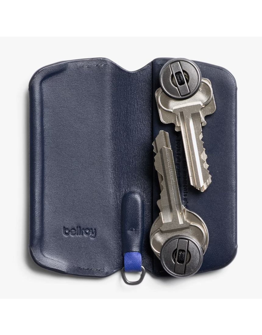 Bellroy Key Cover Plus 3rd Edition in navy, compact key organizer with multiple key slots and sleek leather design.