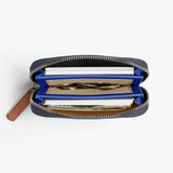 Bellroy Folio Mini wallet in charcoal cobalt with card slots and a compact design, showing the textured leather surface.