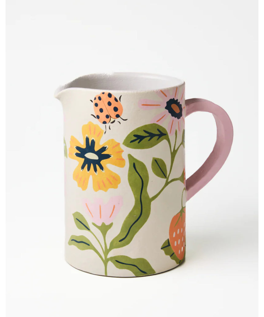 Jones & Co Meadow Jug in white ceramic with a smooth, rounded design and a curved handle, perfect for serving or decorative use.