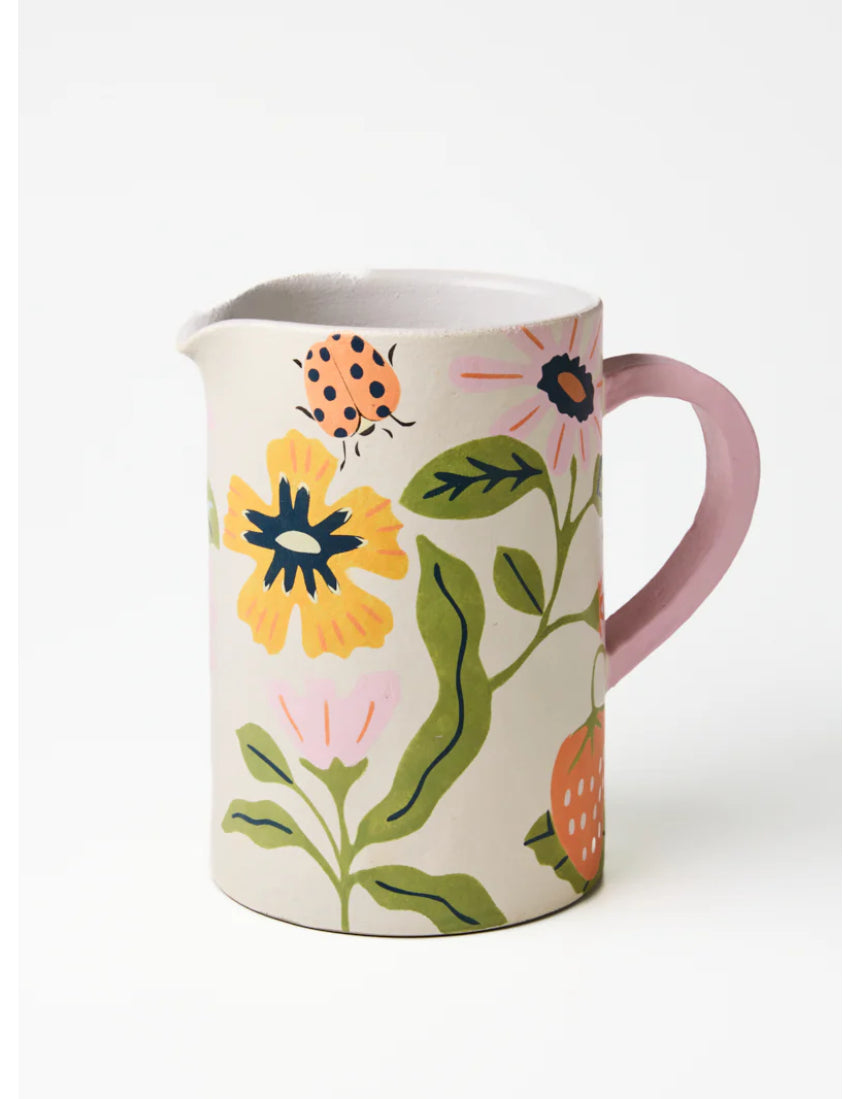 Jones & Co Meadow Jug in white ceramic with a smooth, rounded design and a curved handle, perfect for serving or decorative use.
