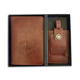 Men's Republic travel wallet and luggage tag set with sleek leather design, ideal for organizing travel essentials.