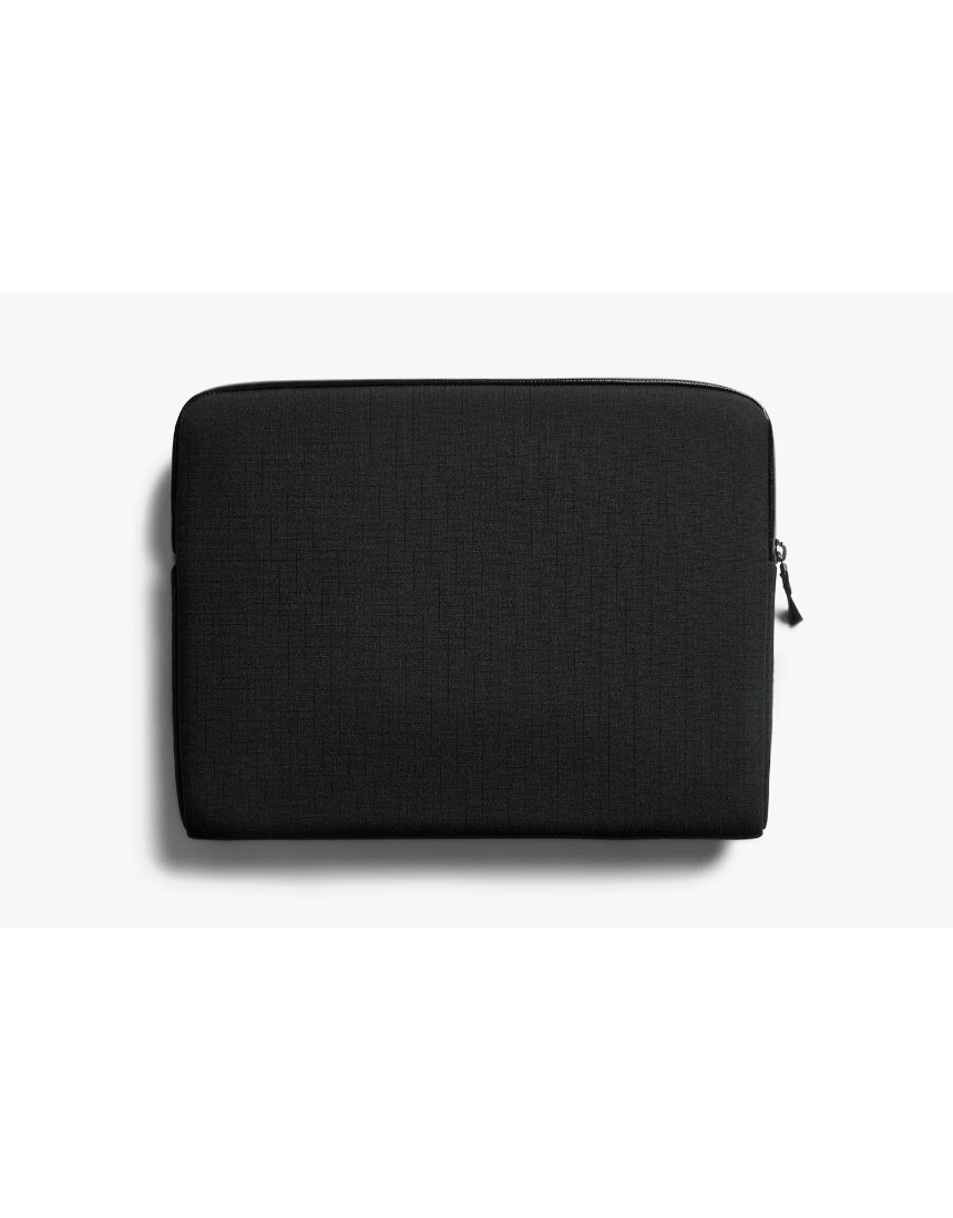 Black Bellroy Laptop Caddy for 14-inch laptops, shown with the open case displaying compartments and organization features.