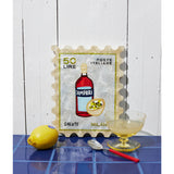 Jones & Co Campari Stamp wall decor featuring vintage-style red and white graphic design on a framed art piece.
